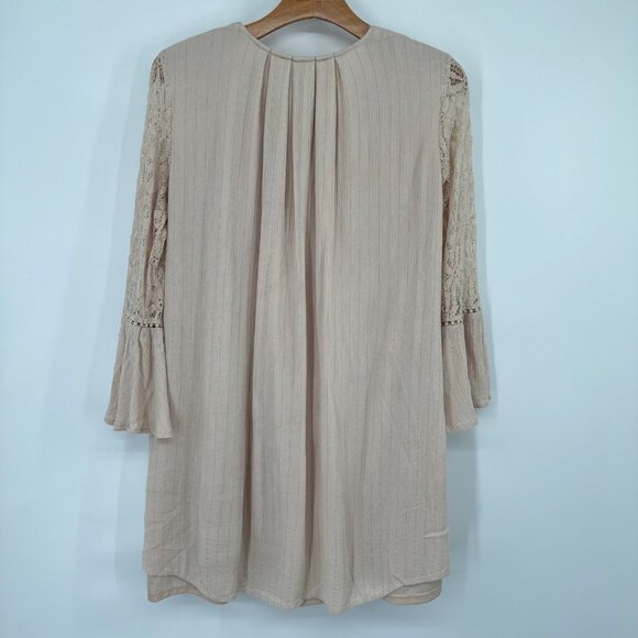Chelsea & Violet Boho Lace Button-Front Dress Beige crinkle size medium womens - Picture 9 of 9